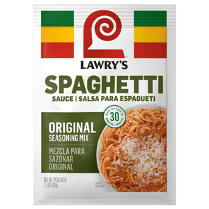A packet of Lawry's Original Spaghetti Sauce spices and seasonings mix.