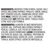 The image shows an ingredients list that includes modified cornstarch, sugar, salt, spices, parmesan cheese, hydrolyzed soy protein, whey, torula yeast, citric acid, and buttermilk.