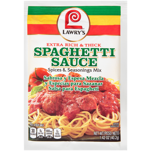 This is a package of Lawry's Extra Rich &amp; Thick Spaghetti Sauce spices and seasonings mix.