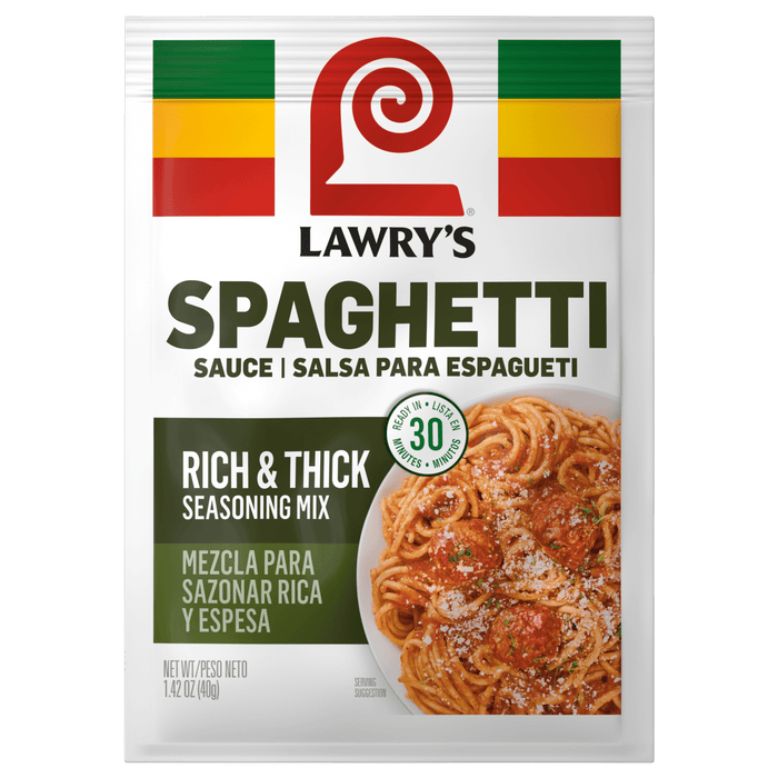 This is a package of Lawry's Extra Rich &amp; Thick Spaghetti Sauce spices and seasonings mix.