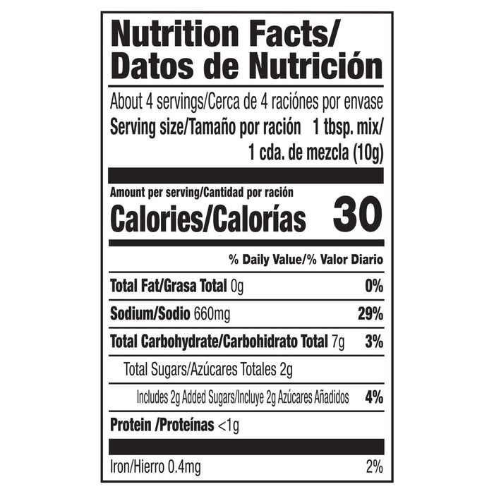 This is a nutrition facts label showing that one tablespoon serving contains 30 calories, 2% of daily carbohydrates, and 2% of daily iron.