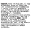 The image displays a list of ingredients in both English and Spanish, including modified corn starch, sugar, salt, spices, Romano cheese, yeast extract, and caramel color.