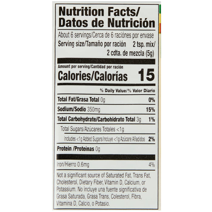 ['Nutrition facts label for a product with 15 calories per serving.']