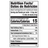 Nutrition facts label for a product with 15 calories per serving.