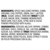A list of ingredients for a product, including spices, onion, salt, lactose, sugar, garlic, enriched wheat flour, cocoa powder, and natural flavor.