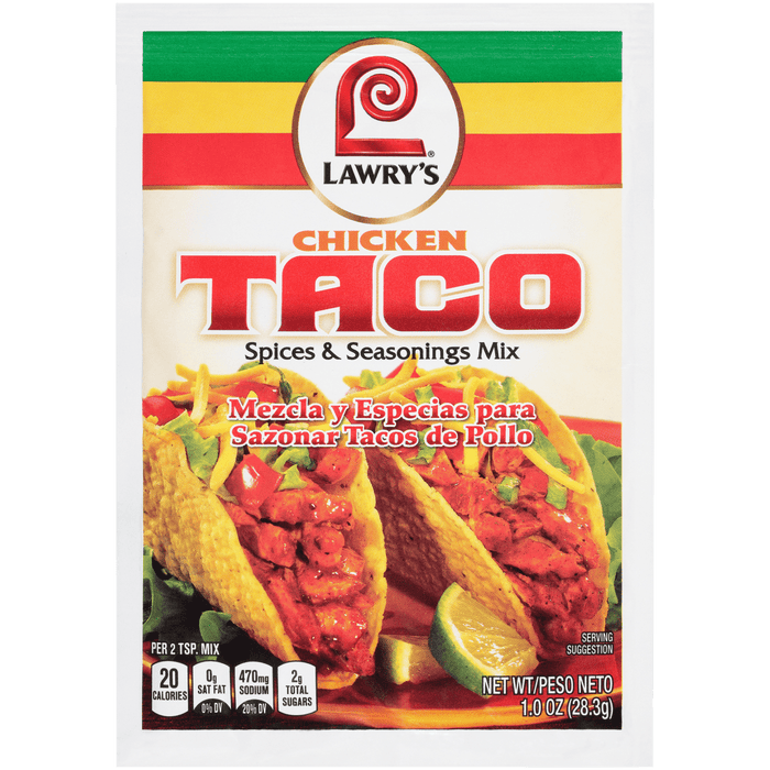 A package of Lawry's Chicken Taco Spices &amp; Seasonings Mix.