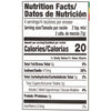 ['Nutrition facts label for a product with 20 calories per serving.']