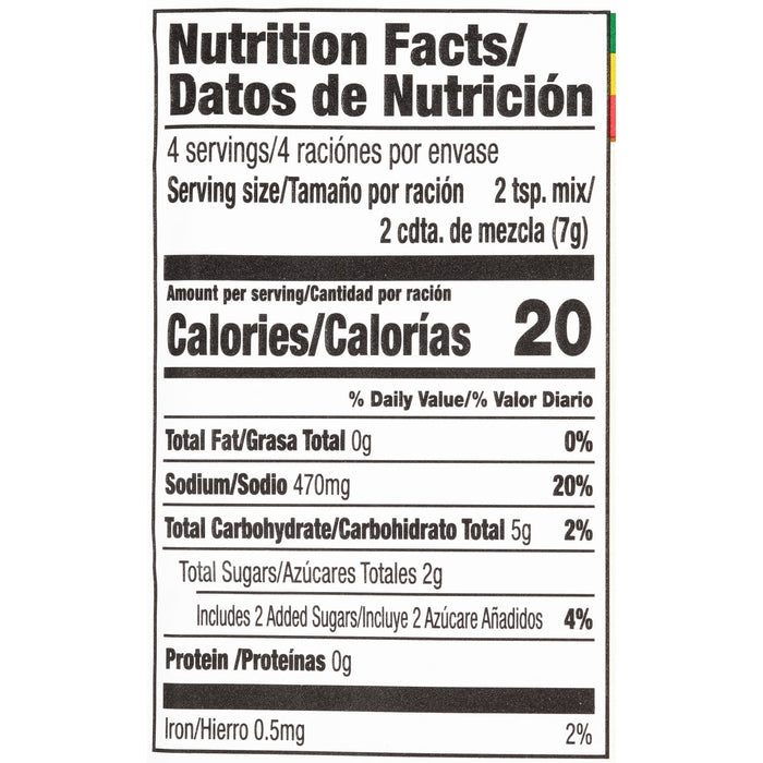 ['Nutrition facts label for a product with 20 calories per serving.']