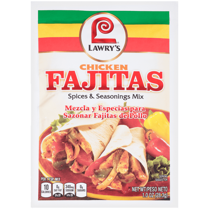 A package of Lawry's Chicken Fajitas Spices &amp; Seasonings Mix.