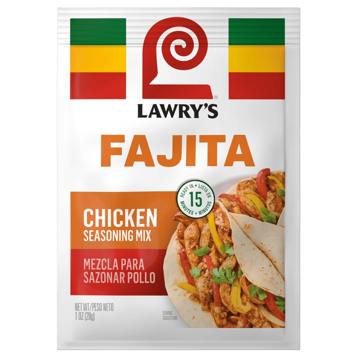 A package of Lawry's Chicken Fajitas Spices &amp; Seasonings Mix.