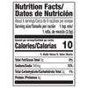 This is a nutrition facts label showing that one teaspoon of the product contains 10 calories, 0g of total fat, 340mg of sodium, 2g of total carbohydrate, and 0g of protein.