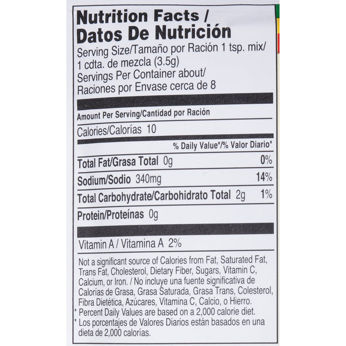['Nutrition facts label for a product with 10 calories per serving.']