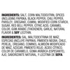 The image shows the ingredient list for a food product, including salt, corn maltodextrin, spices, and soy lecithin.