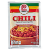 ["A Lawry's Chili Spices &amp; Seasonings Mix packet with a picture of chili on the front."]