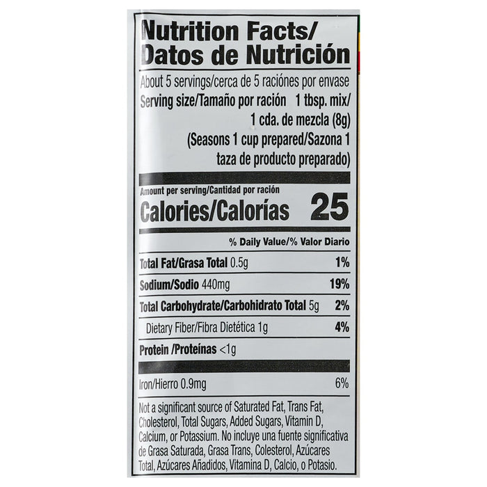 ['Nutrition facts label for a seasoning mix.']