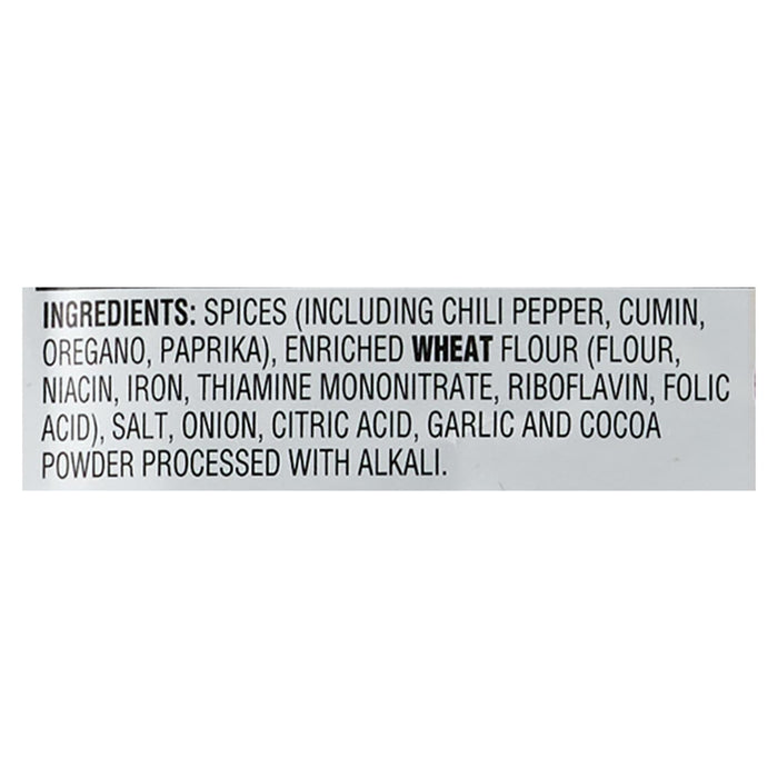 ['A list of ingredients for a seasoning blend, including spices, enriched wheat flour, and other additives.']