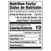 Nutrition facts label showing that one teaspoon of the product contains 10 calories, 130mg of sodium, and 1g of carbohydrates.