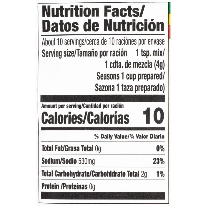 ['Nutrition facts label for Seasons brand seasoning.']