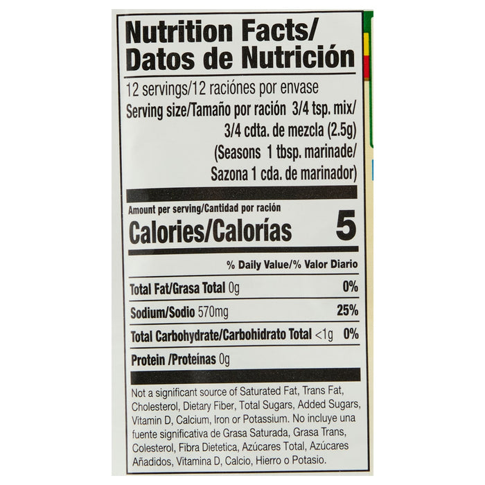 ['Nutrition facts label for a seasoning mix.']