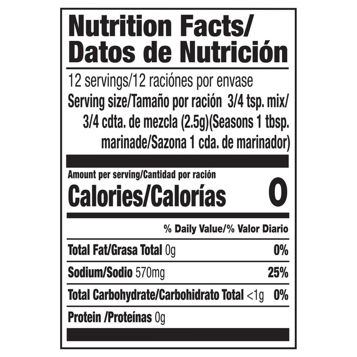 Nutrition facts label for a seasoning mix.