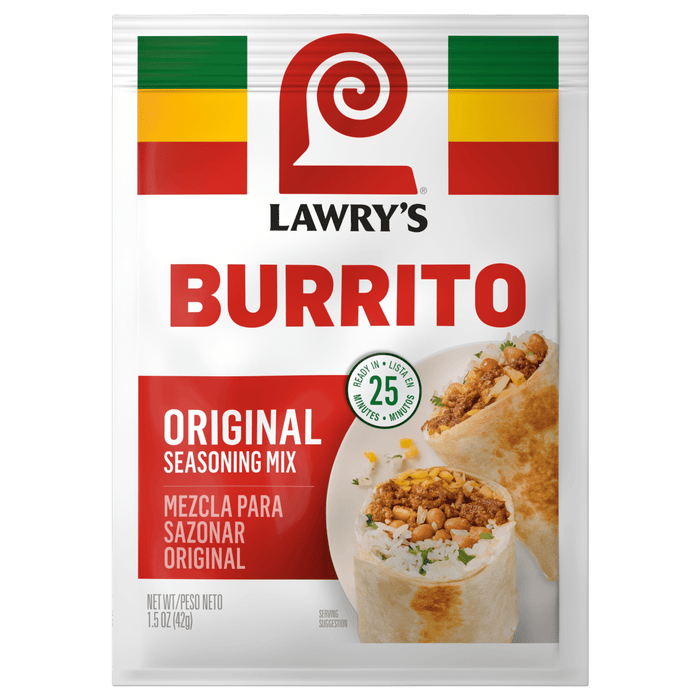 A package of Lawry's Burrito Spices &amp; Seasonings Mix.