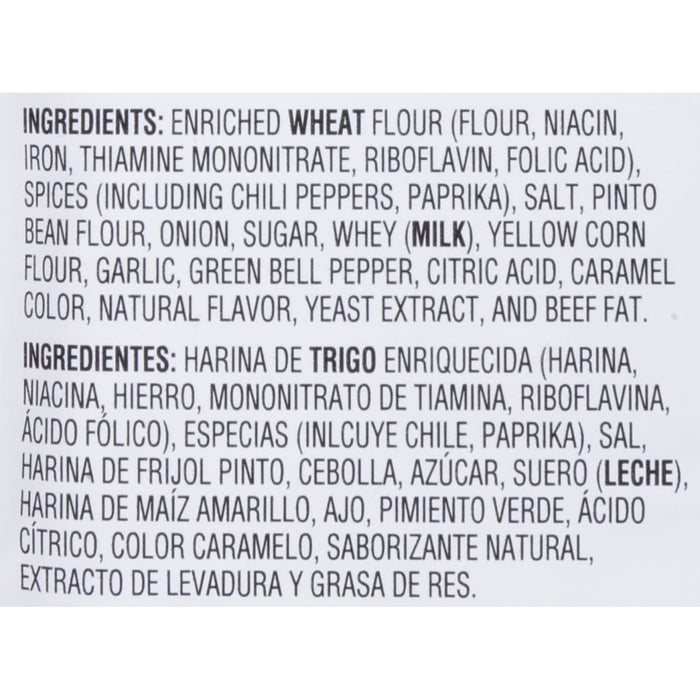 ['Ingredients list for a product containing wheat flour, spices, and other ingredients.']
