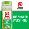 ['A Lawry\'s Garlic Salt bottle with a green background and the tagline The Zing For Everything.']