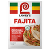 A Lawry's Fajitas seasoning packet with a serving suggestion of fajitas on the front.