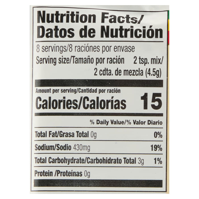 ['Nutrition facts label for a product with 15 calories per serving.']
