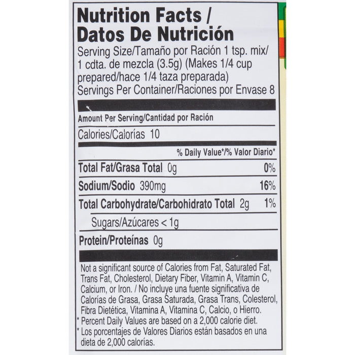 ['Nutrition facts label for a product with 10 calories per serving.']