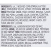 ['A list of ingredients for a product, including salt, corn starch, lactose, soy, and wheat.']