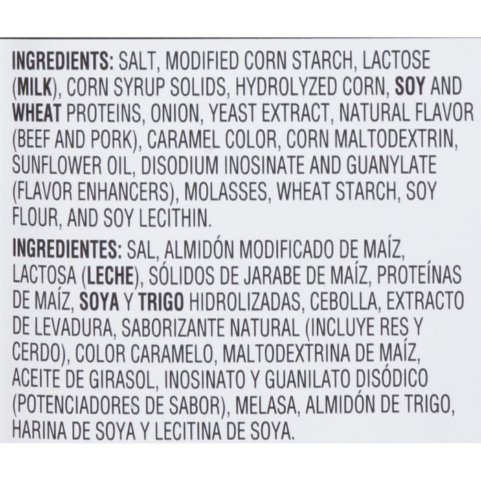 ['A list of ingredients for a product, including salt, corn starch, lactose, soy, and wheat.']