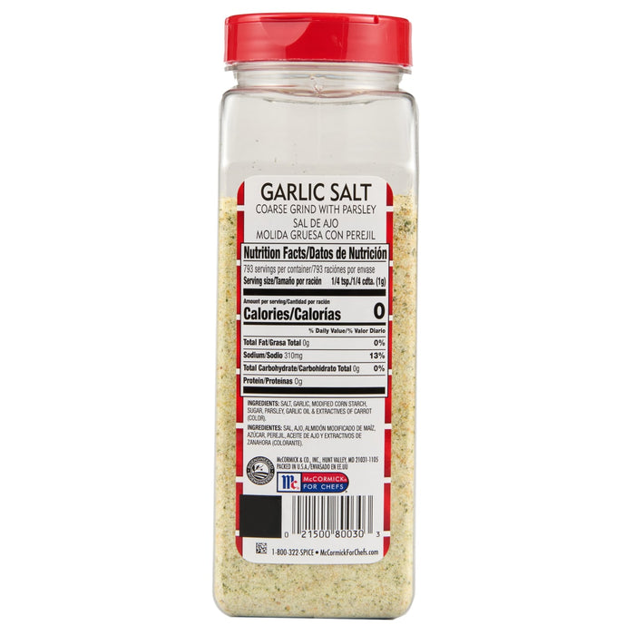 ['McCormick Garlic Salt with Parsley nutrition facts label.']