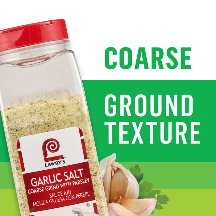 A container of Litehouse Garlic Salt with coarse ground texture is displayed.