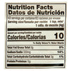 ['Nutrition facts label for a product with 10 calories per serving.']