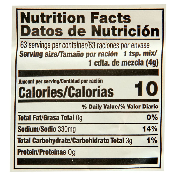 ['Nutrition facts label for a product with 10 calories per serving.']