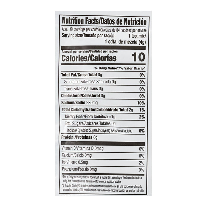 ['Nutrition facts label for a product with 10 calories per serving.']