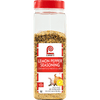 ["A Lawry's Lemon Pepper Seasoning bottle with a red lid."]