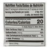['Nutrition facts label for a product with 20 calories per serving.']