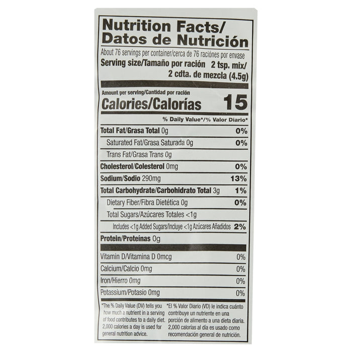 ['Nutrition facts label for a product with 15 calories per serving.']