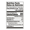['Nutrition facts label for a product with 20 calories per serving.']