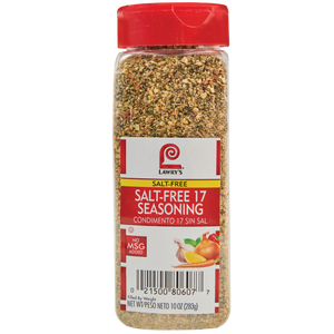 ["A bottle of Lawry's Salt-Free 17 Seasoning."]