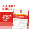 A bag of Colony B Taco Seasoning Mix is shown with the text Perfectly Blended to save you time and labor.