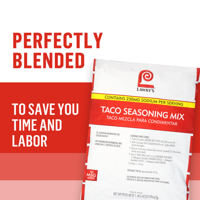 A bag of Colony B Taco Seasoning Mix is shown with the text Perfectly Blended to save you time and labor.