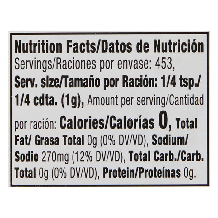 ['Nutrition facts label for a product with 0 calories per serving.']