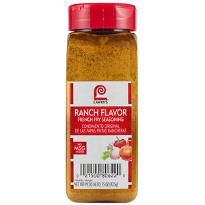 ["A bottle of Lawry's Ranch Flavor French Fry Seasoning."]