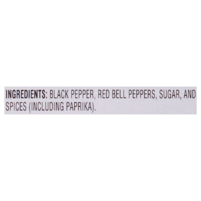 ['The ingredients for this product are black pepper, red bell peppers, sugar, and spices including paprika.']