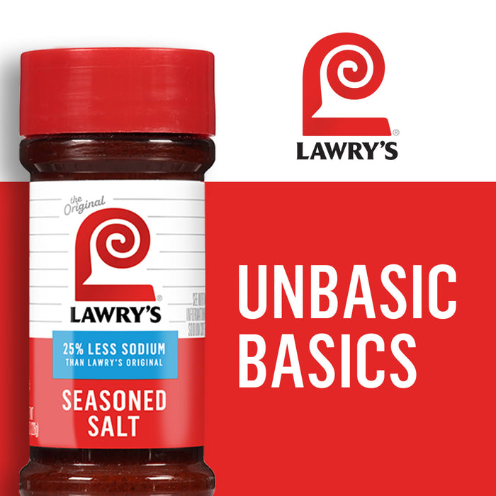 ['A jar of Lawry\'s Seasoned Salt with the words Unbasic Basics in white text on a red background.']