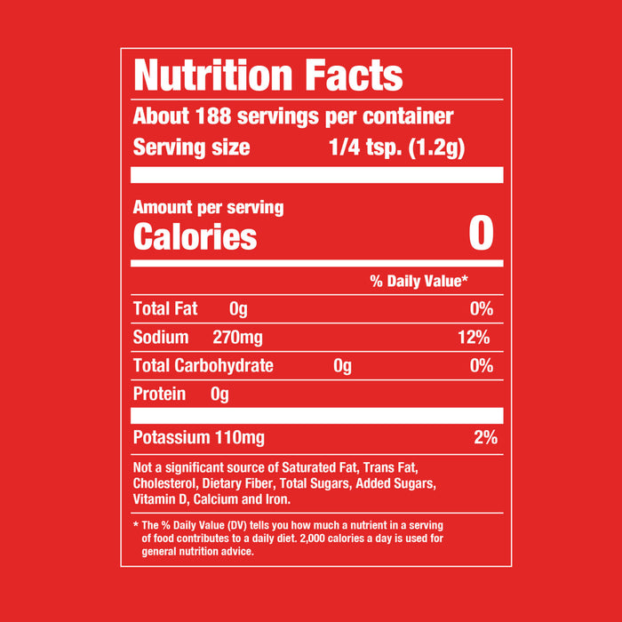['Nutrition facts label for a product with 0 calories per serving.']