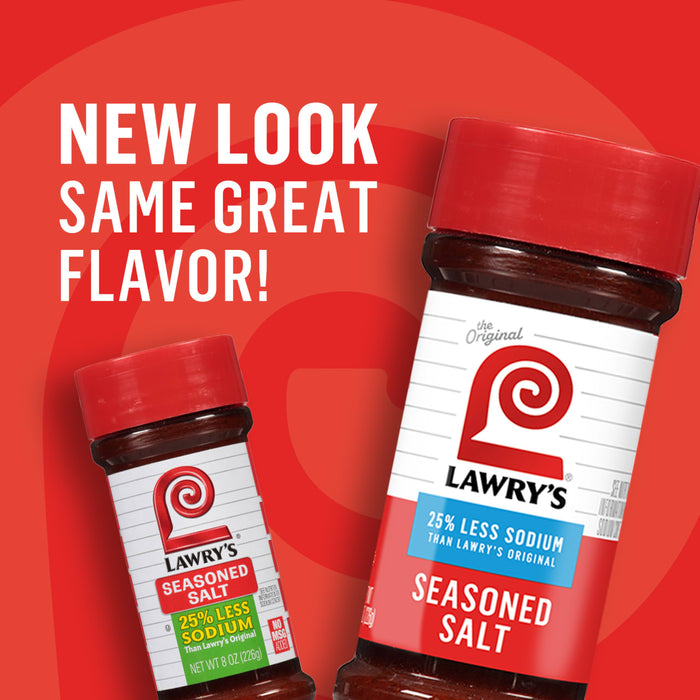 ["Two bottles of Lawry's Seasoned Salt, one with 25% less sodium than the original."]